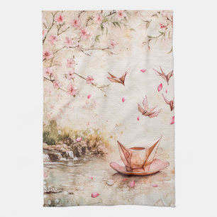 Pink Cherry Blossom Serenity Landscape (5) Tea Towel