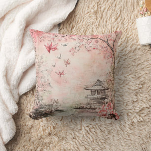 Pink Cherry Blossom Serenity Landscape (6) Cushion