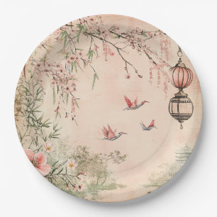 Pink Cherry Blossom Serenity Landscape (7) Paper Plate
