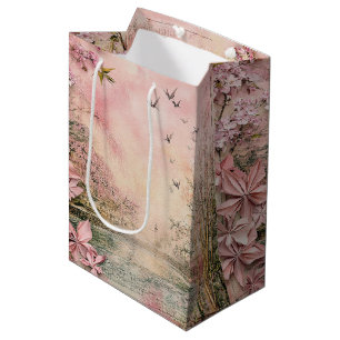 Pink Cherry Blossom Serenity Landscape (8) Medium Gift Bag