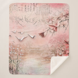 Pink Cherry Blossom Serenity Landscape (9) Sherpa Blanket