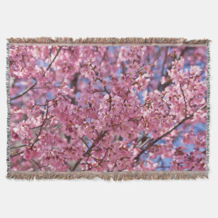 Pink Cherry Blossom Sky Throw Blanket
