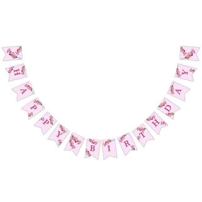Pink Cherry Blossom Spring Flowers Happy Birthday Bunting (All)