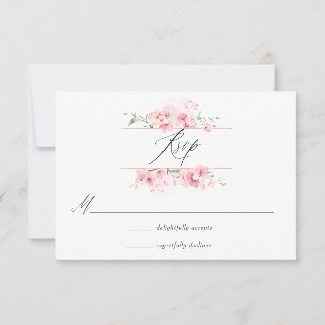 Pink Cherry Blossom Spring Wedding Photo RSVP Card (Front)