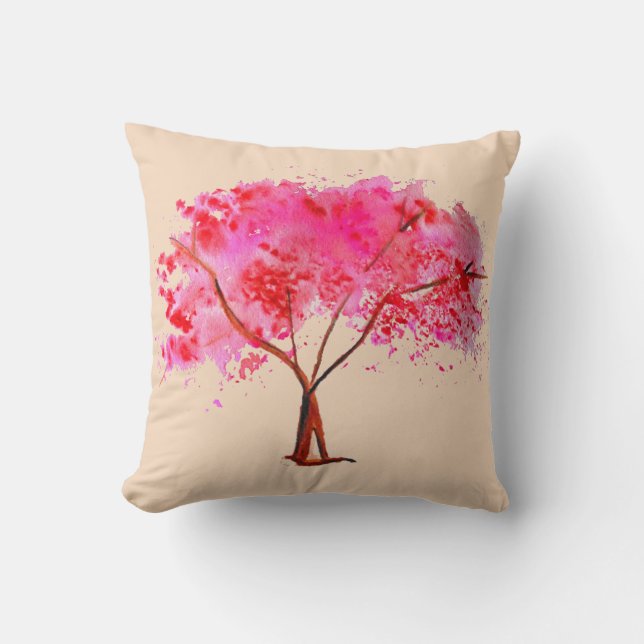 Pink Cherry Blossom tree art Cushion (Front)