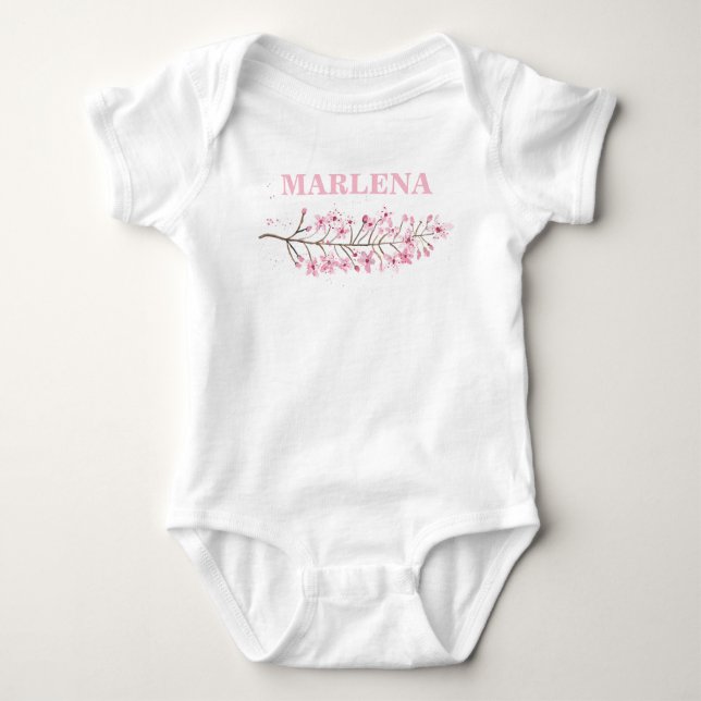Pink Cherry Blossom tree Baby Girl Name Baby Bodysuit (Front)