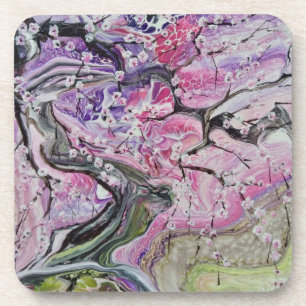 Pink cherry blossom tree coaster