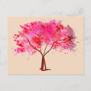 Pink Cherry Blossom tree watercolor Postcard