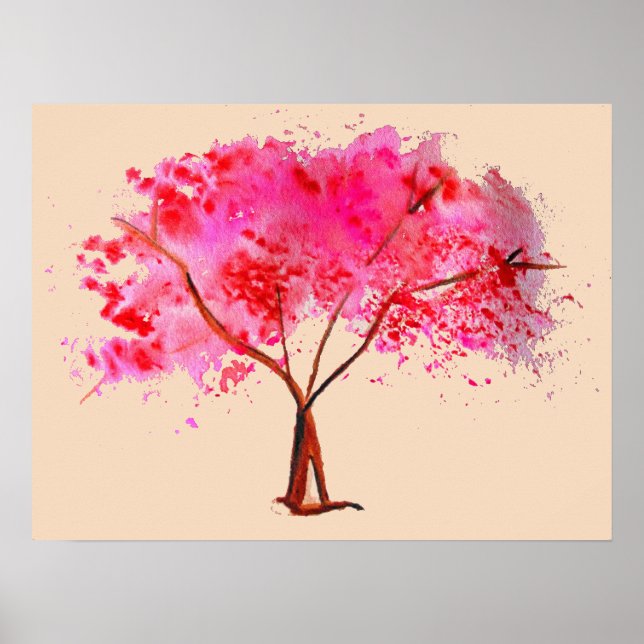 Pink Cherry Blossom tree watercolor Poster (Front)