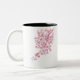 pink cherry blossom watercolor 2020 Two-Tone coffee mug