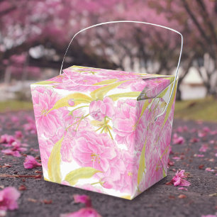 Pink cherry blossom watercolor art patterned favour box