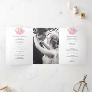 Pink Cherry blossom watercolor Tri-Fold Programme