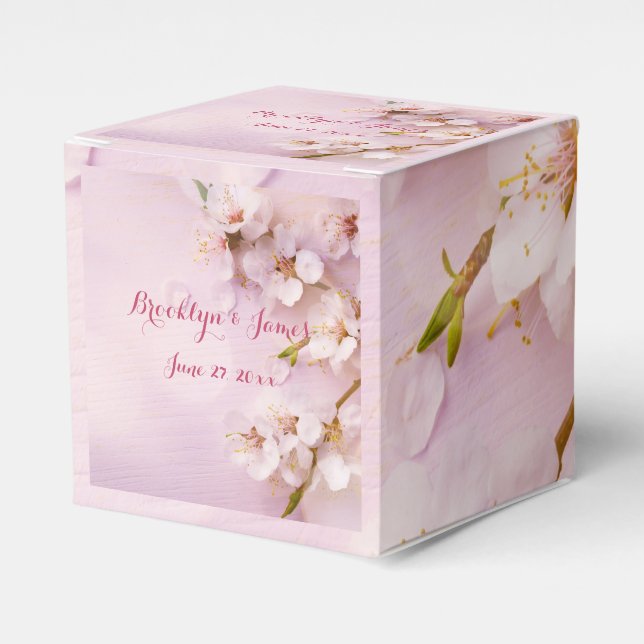 Pink Cherry Blossom Wedding Favour Box (Front Side)