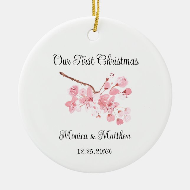 Pink Cherry Blossom Wedding Gift Sakura Japan  Ceramic Ornament (Front)