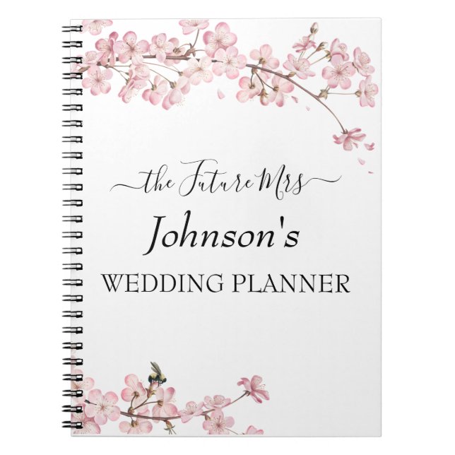 Pink Cherry Blossom Wedding Planner Notebook (Front)