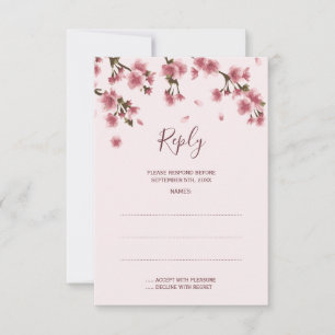 Pink Cherry Blossom Wedding Reply Cards