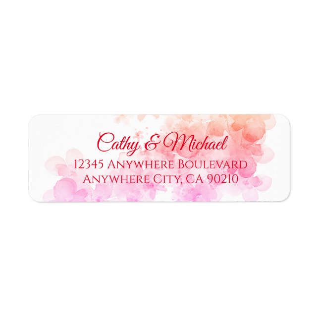 Pink cherry blossom wedding return address return address label (Front)