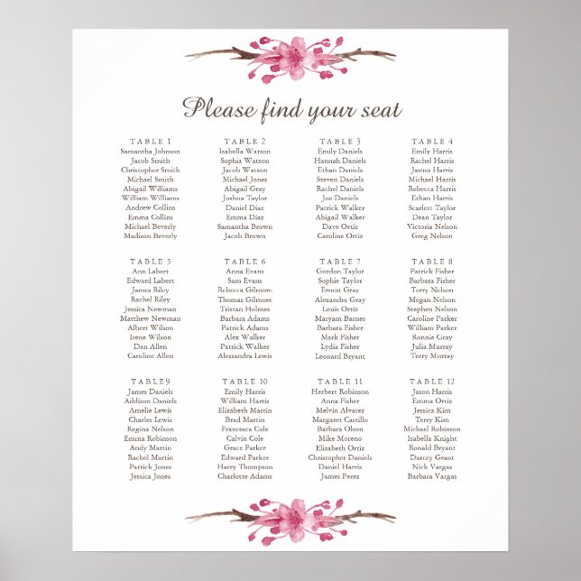 Pink cherry blossom. Wedding Seating Chart Poster (Front)