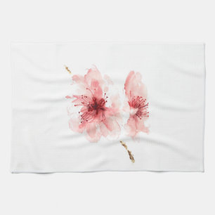 Pink cherry blossom white kitchen towel sakura