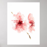 Pink cherry blossom white poster sakura
