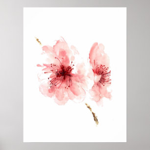 Pink cherry blossom white poster sakura