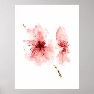 Pink cherry blossom white poster sakura