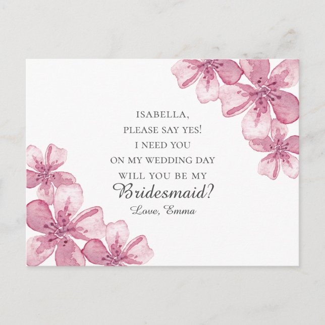 Pink cherry blossom. Will you be my bridesmaid Postcard (Front)