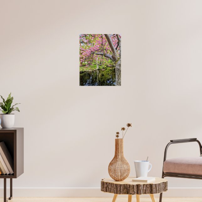 Pink Cherry Blossoms Alongside Pond Poster (Living Room 3)