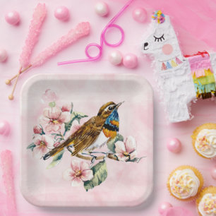  Pink Cherry Blossoms and Bird  Paper P Plate