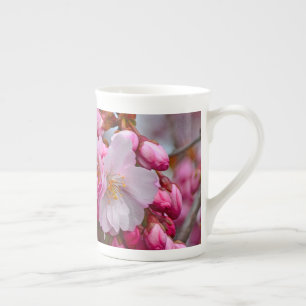 Pink cherry blossoms bone china mug