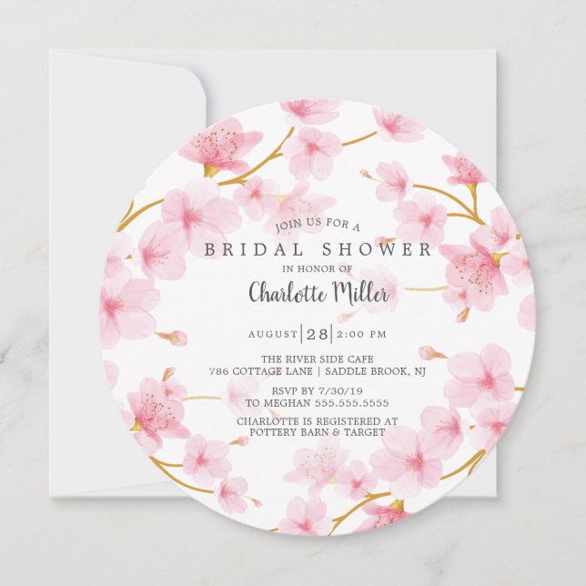 Pink Cherry Blossoms  Bridal Shower Invitation (Front)
