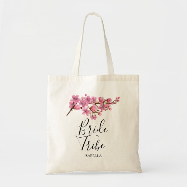 Pink Cherry Blossoms Bride Tribe Tote Bag (Front)