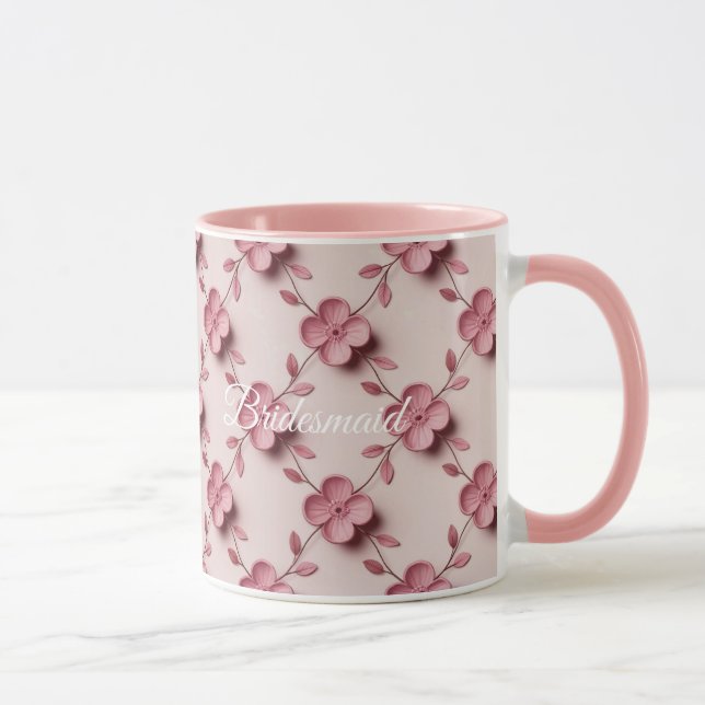 Pink Cherry Blossoms Bridesmaid Pink Combo Mug (Right)