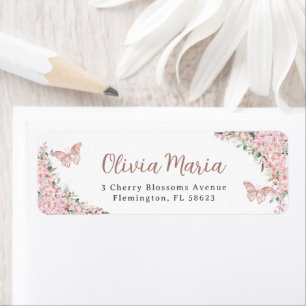Pink Cherry Blossoms Butterflies Return Address Return Address Label
