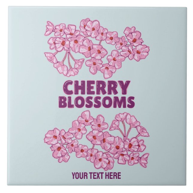 Pink cherry blossoms ceramic tile (Front)