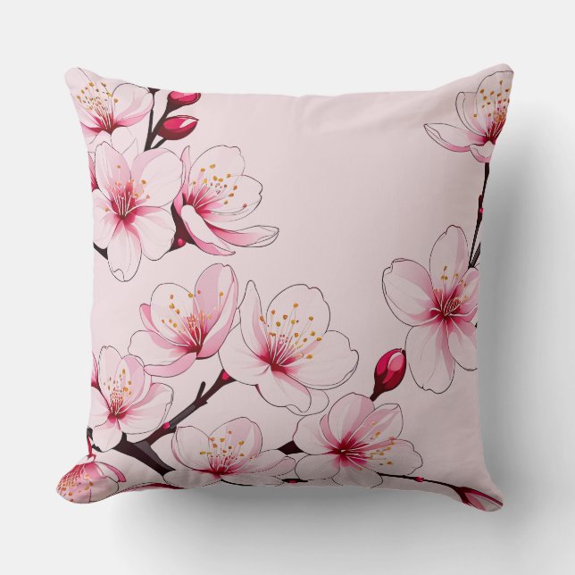 Pink Cherry Blossoms Cushion (Front)