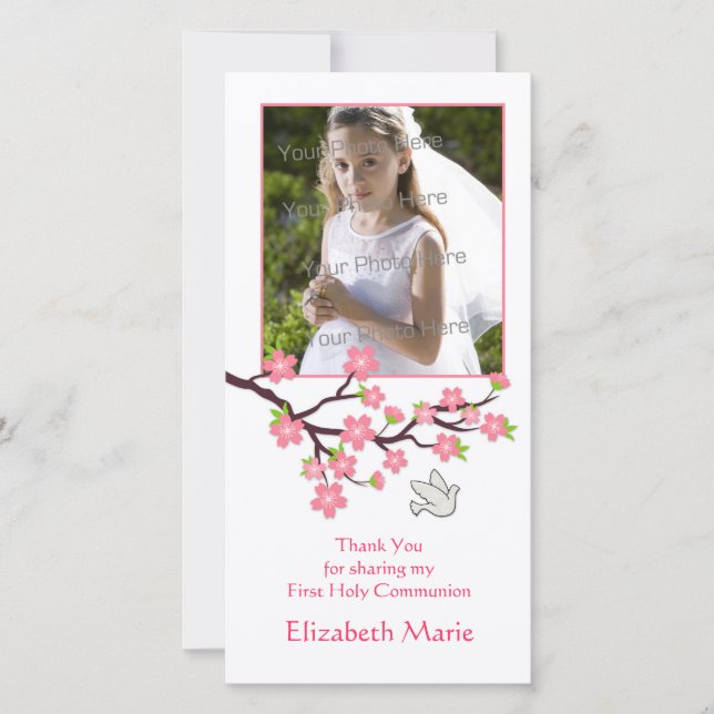 Pink Cherry Blossoms, Dove, Religious Photo Card (Front)