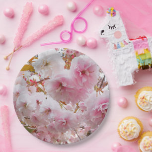 Pink Cherry Blossoms Floral Paper Plate