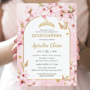Pink Cherry Blossoms Floral Quinceañera Sweet 16 Invitation