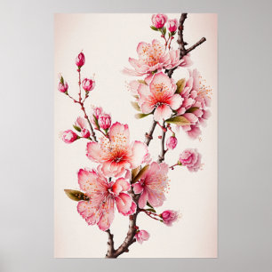 Pink Cherry Blossoms Flower Art Print Poster