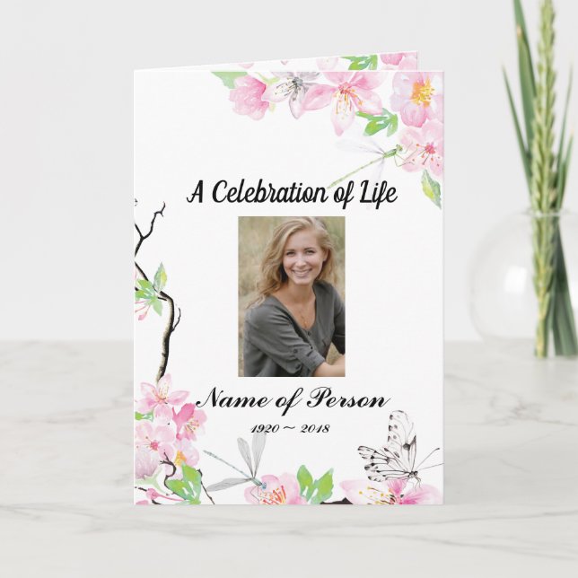 Pink Cherry Blossoms Funeral Program (Front)