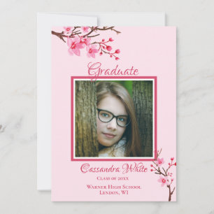 Pink Cherry Blossoms Graduation Party Invitation