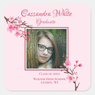 Pink Cherry Blossoms Graduation Party  Square Sticker