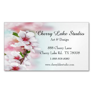 Pink Cherry Blossoms Magnetic Business Card