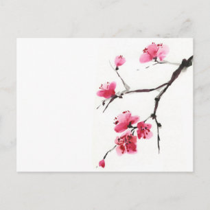 Pink Cherry Blossoms – Minimalist Spring Ink Art Postcard