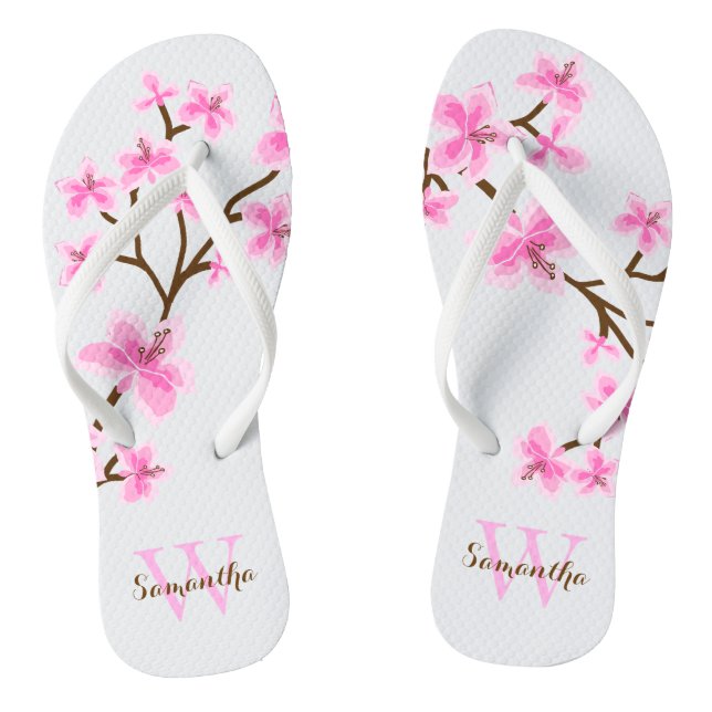 Pink Cherry Blossoms Monogrammed Thongs (Footbed)