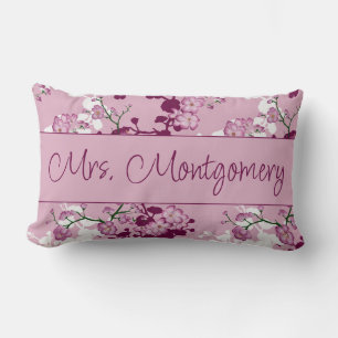 Pink Cherry Blossoms Mrs. Bridal Shower Gift Lumbar Cushion