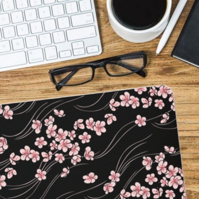 Pink Cherry Blossoms on Black Mouse Pad (Creator Uploaded)