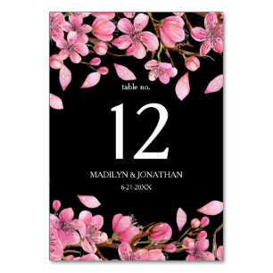 Pink Cherry Blossoms On Black Table Number