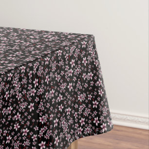 Pink Cherry Blossoms On Black Tablecloth